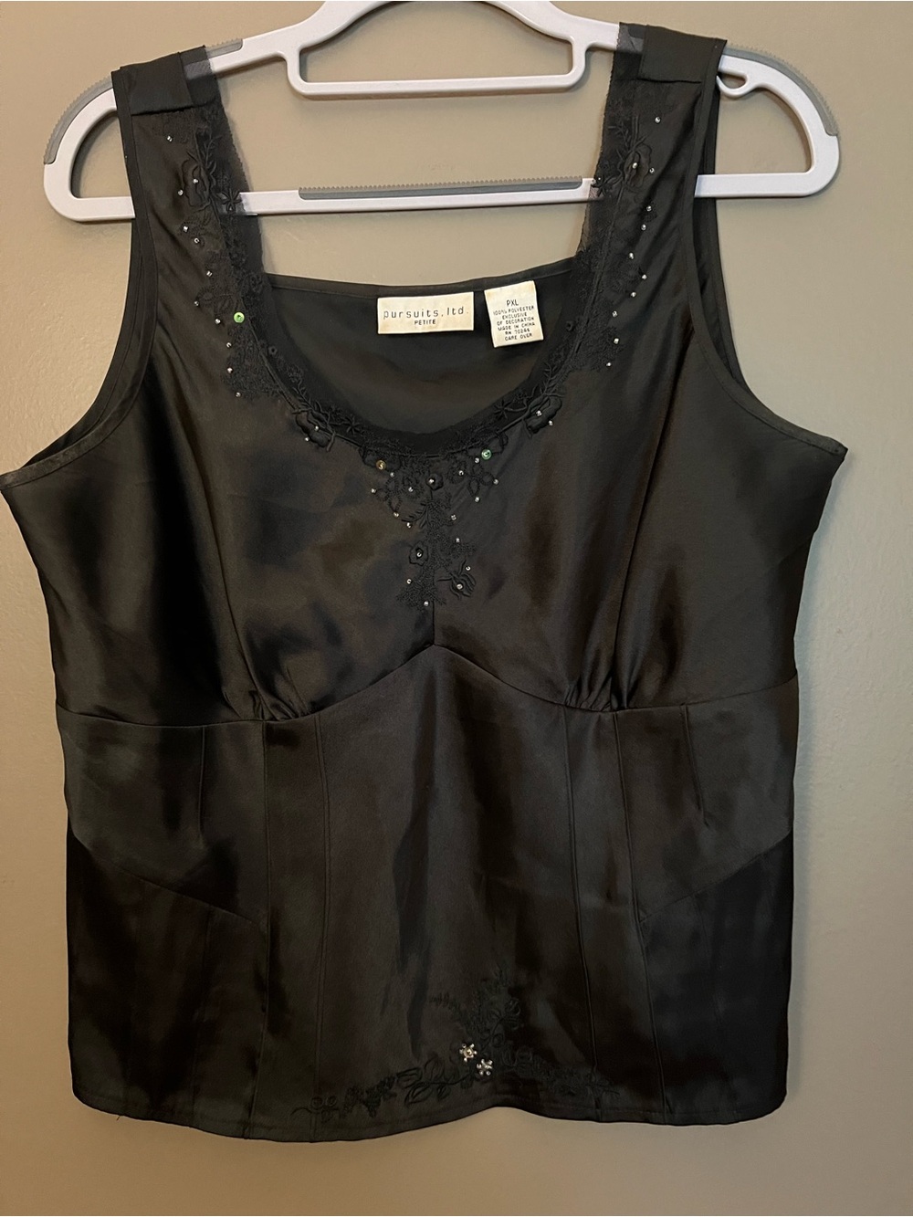 Pursuits Ltd. Petite Black Beaded Satin Tank